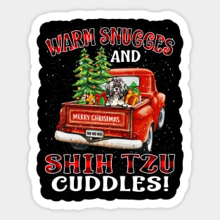 Warm Snuggles And Shih Tzu Cuddles Truck Tree Christmas Gift Sticker